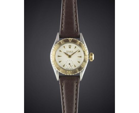 A LADIES STEEL & GOLD ROLEX OYSTER PERPETUAL "TURNOGRAPH" WRIST WATCHCIRCA 1963, REF. 6506 Movement: 15J, automatic with "but