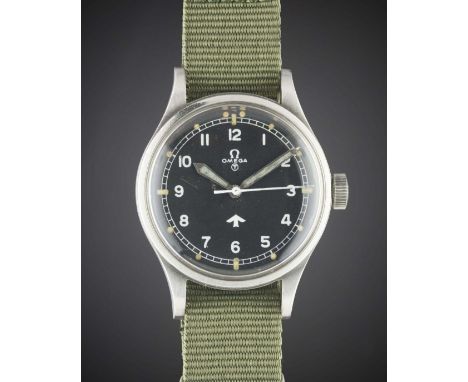 A GENTLEMAN'S STAINLESS STEEL BRITISH MILITARY OMEGA RAF PILOTS WRIST WATCH DATED 1953, REF. 2777-1 SCMovement: 17J, manual w