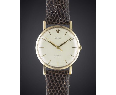 A GENTLEMAN'S 9CT SOLID GOLD ROLEX PRECISION WRIST WATCHCIRCA 1960 Movement: 17J, manual wind, cal. 1215, signed Montres Role