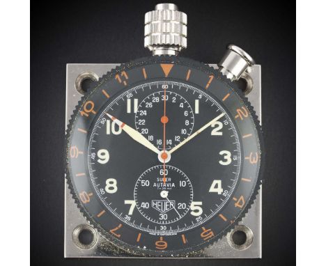 A RARE HEUER SUPER AUTAVIA CHRONOGRAPH DASHBOARD TIMER CIRCA 1960s, ACCOMPANIED BY THE ORIGINAL HEUER BOX WITH SUPER AUTAVIA 