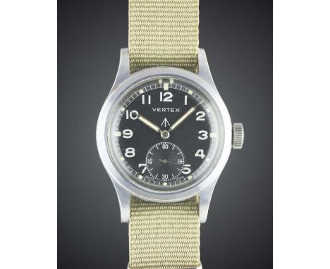 A RARE GENTLEMAN'S BRITISH MILITARY VERTEX W.W.W. WRIST WATCH CIRCA 1940s, PART OF THE "DIRTY DOZEN" WITH MILITARY SERIAL NUM