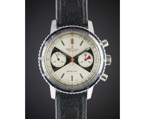A GENTLEMAN'S STAINLESS STEEL BREITLING SPRINT CHRONOGRAPH WRIST WATCH CIRCA 1969, REF. 2010 WITH "BOW TIE" DIALMovement: 17J