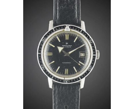 A GENTLEMAN'S STAINLESS STEEL HAMILTON 600 AUTOMATIC DIVERS WRIST WATCH CIRCA 1960s, REF. 64034-3 WITH GLOSS BLACK DIAL & "AR
