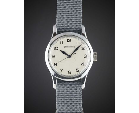A GENTLEMAN'S BRITISH MILITARY JAEGER LECOULTRE RAF PILOTS WRIST WATCH CIRCA 1940, WITH WHITE MOD DIALMovement: Manual wind, 