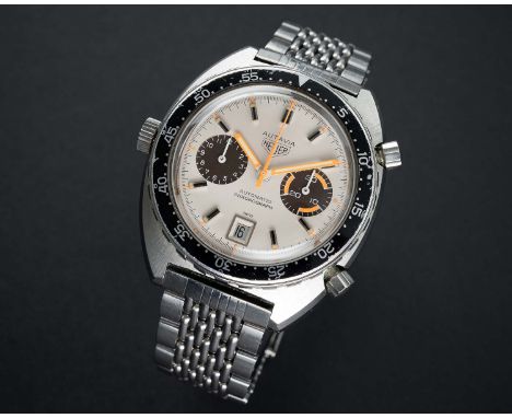 A VERY RARE GENTLEMAN'S STAINLESS STEEL HEUER AUTAVIA "WHITE ORANGE BOY" AUTOMATIC CHRONOGRAPH BRACELET WATCH CIRCA 1969, REF