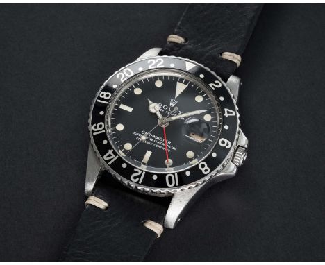 A RARE GENTLEMAN'S STAINLESS STEEL ROLEX OYSTER PERPETUAL GMT MASTER WRIST WATCHCIRCA 1967, REF. 1675 WITH MK1 "LONG E" MATT 