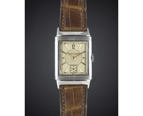 A GENTLEMAN'S STAINLESS STEEL JAEGER LECOULTRE REVERSO WRIST WATCHCIRCA 1940Movement: Manual wind, signed LeCoultre, numbered