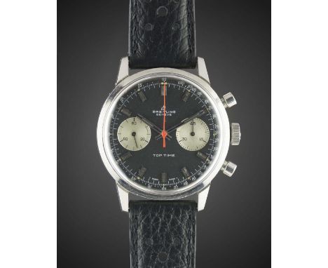 A GENTLEMAN'S STAINLESS STEEL BREITLING TOP TIME CHRONOGRAPH WRIST WATCH CIRCA 1970, REF. 2002-33 WITH "REVERSE PANDA" DIALMo