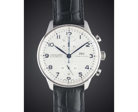 A GENTLEMAN'S STAINLESS STEEL IWC PORTUGUESE AUTOMATIC CHRONOGRAPH WRIST WATCH CIRCA 2000s, REF. IW371446Movement: Automatic,
