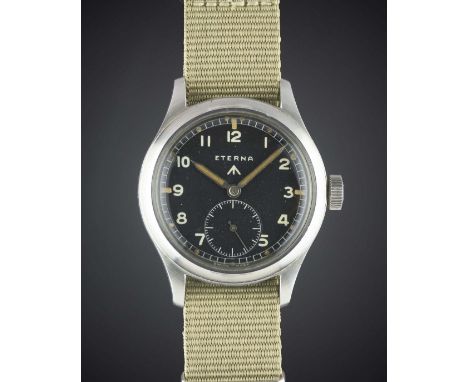 A GENTLEMAN'S STAINLESS STEEL BRITISH MILITARY ETERNA W.W.W. WRIST WATCH CIRCA 1940s, PART OF THE "DIRTY DOZEN"Movement: 15J,