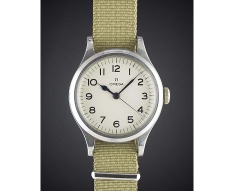 A GENTLEMAN'S STAINLESS STEEL BRITISH MILITARY OMEGA RAF PILOTS WRIST WATCH DATED 1956Movement: 16J, manual wind, cal. 30T2SC