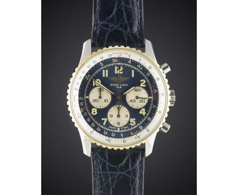 A GENTLEMAN'S STEEL & GOLD BREITLING NAVITIMER 92 CHRONOGRAPH WRIST WATCH DATED 1995, REF. D30022 WITH ORIGINAL WARRANTY CERT