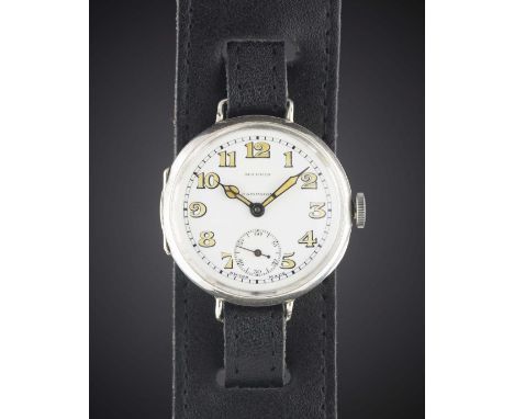 A GENTLEMAN'S SOLID SILVER LONGINES MAPPIN "CAMPAIGN" OFFICERS WRIST WATCH  CIRCA 1918, ENAMEL DIAL WITH LUMINOUS NUMERALS & 