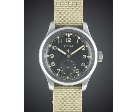 A GENTLEMAN'S STAINLESS STEEL BRITISH MILITARY CYMA W.W.W. WRIST WATCH CIRCA 1940s, PART OF THE "DIRTY DOZEN"Movement: 15J, m