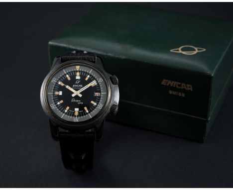 A RARE GENTLEMAN'S PVD COATED ENICAR SHERPA OPS DIVERS WRIST WATCH CIRCA 1960s, REF. 144/35/03 WITH ORIGINAL BOXMovement: Aut