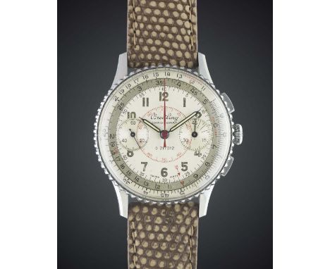 A GENTLEMAN'S STAINLESS STEEL BREITLING CHRONOMAT CHRONOGRAPH WRIST WATCHCIRCA 1946, REF. 769 WITH TWO TONE SILVER DIALMoveme