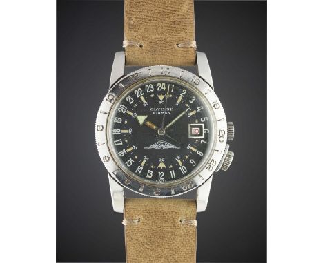 A RARE GENTLEMAN'S STAINLESS STEEL GLYCINE AIRMAN AOPA PILOTS WRIST WATCH CIRCA 1960, WITH AOPA CREST DIALMovement: 23J, auto