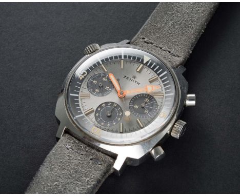 A RARE GENTLEMAN'S STAINLESS STEEL ZENITH SUPER SUB SEA DIVERS CHRONOGRAPH WRIST WATCH CIRCA 1968, REF. A3736 GREY DIAL WITH 