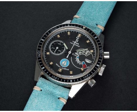 A VERY RARE GENTLEMAN'S STAINLESS STEEL YEMA YACHTINGRAF "BLUE SHIP" RÉGATE CHRONOGRAPH WRIST WATCH CIRCA 1969, REF. 5667370 