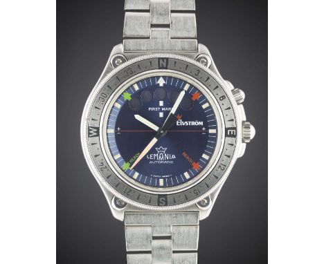 A GENTLEMAN'S STAINLESS STEEL LEMANIA ELVSTR&Ouml;M REGATTA COUNTDOWN FLYBACK AUTOMATIC BRACELET WATCH
CIRCA 1990s
Movement:&