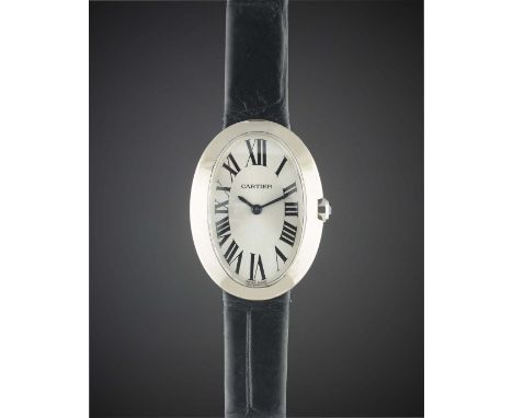 A LADIES 18K SOLID WHITE GOLD CARTIER BAIGNOIRE WRIST WATCHCIRCA 2010, REF. 3065Movement: Quartz, signed Cartier.Case: Approx