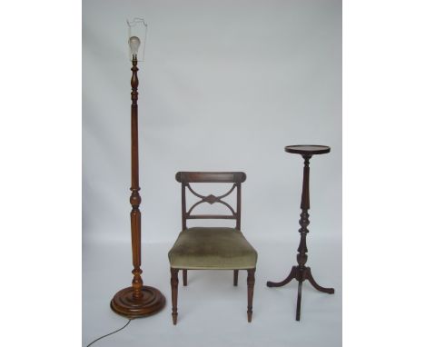 An early 19th Century mahogany single bar back dining chair with X  splat and reeded uprights (repaired), a mahogany jardinie