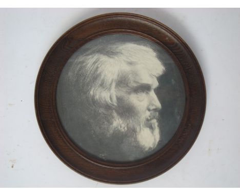 A pencil profile portrait of Thomas Carlyle 1795 - 1881 in the round, f/g. 