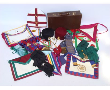 Masonic and other regalia, aprons, sashes, Great Priory St John of Jerusalem hat, medallions, Cinque Port Knights Chapter sas