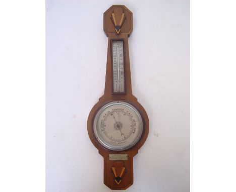 An Art Deco mahogany aneroid wall barometer and thermometer. 