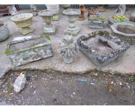 A COMPOSITE GARDEN PLANTER, rectangular planter and a garden ornament (3)