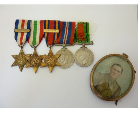 A GROUP OF FIVE MEDALS, WWII, consisting of France and Germany Star (Bar Atlantic) Italy Star, Bulma Star (Bar Pacific), War 