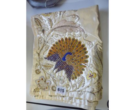 AN INDIAN SILK RUNNER, decorated with Peacocks