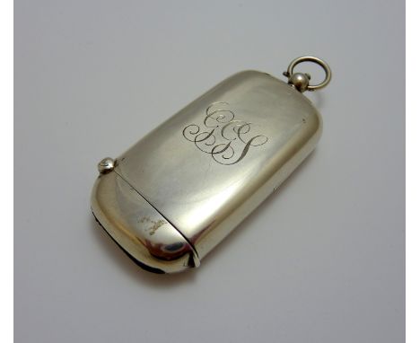A GEORGE V SILVER COMBINED VESTA AND SOVEREIGN CASE, William Haseler, monogrammed Birmingham 1911, approximately 42gms