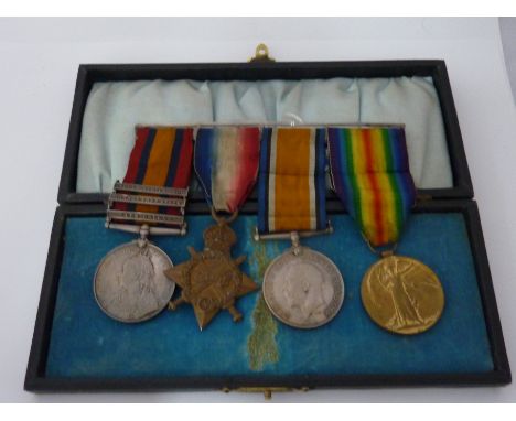 GROUP OF FOUR MEDALS, on wearing bar, Queens South Africa medal (three bars), S.A. 1901, O.F.S. C.C. Named to PTE 7774 A. Low