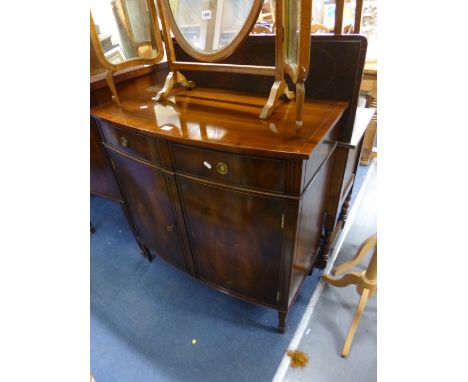 A SMALL MAHOGANY BOW FRONT SIDEBOARD, (key)