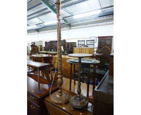 A CARVED HARDWOOD ORIENTAL STYLE STANDARD LAMP, and a torchere (2)