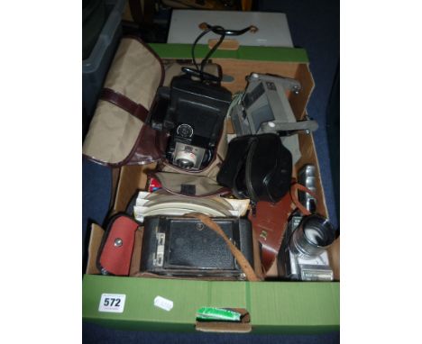 A COLLECTION OF CAMERA AND PROJECTION EQUIPMENT, including Olympic Zenit EM, two Kodak No.2 folding cameras, Bell and Howell 