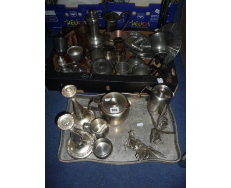 A BOX AND LOOSE METALWARES AND A TAPESTRY