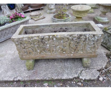 A COMPOSITE RECTANGULAR GARDEN PLANTER, on separate stands