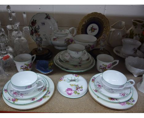 ROYAL WORCESTER FLORAL TEAWARES, a pair of figures etc