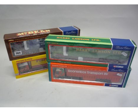 FOUR BOXED CORGI CLASSICS MODERN TRUCK MODELS, to include Scania curtainside Prestons of Potto No.76404 (4)
