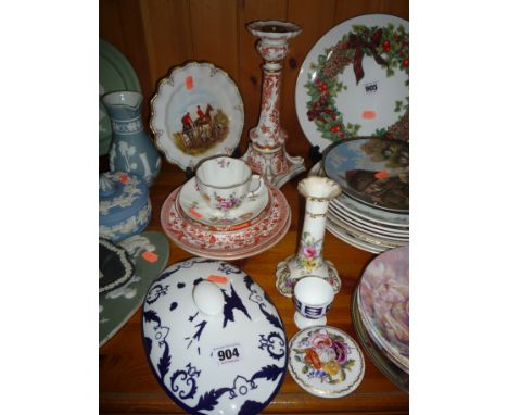 VARIOUS ROYAL CROWN DERBY CHINA, etc, to include Red Aves candlestick (s.d.), hunting scene plate etc