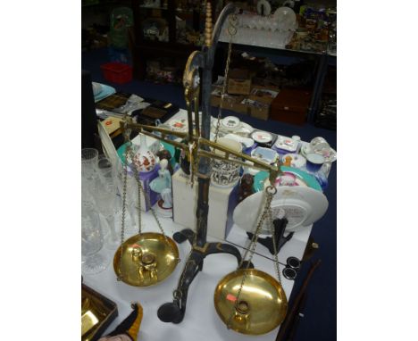 A SET OF J. HARE OF BIRMINGHAM BALANCE SCALES AND WEIGHTS