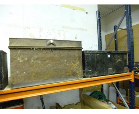 A WOODEN CRATE, with metal banding and a metal trunk (2)