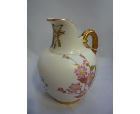 A ROYAL WORCESTER BLUSH IVORY FLAT BACK JUG, painted floral decoration '1094' to base, height 16cm
