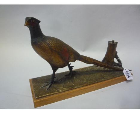 A COLD PAINTED CAST METAL NOVELTY LIGHTER, in the form of a Pheasant