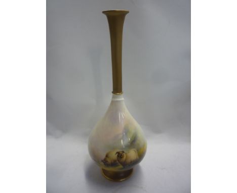 A ROYAL WORCESTER BALUSTER VASE, painted with two sheep, signed E.M. Barker, shape No.307, height 28.5cm (restorations)