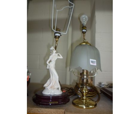 TWO CAPODIMONTE LAMP BASES, shaped as figurines and another lamp (3)
