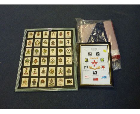 A LARGE FRAME WITH A COLLECTION OF THIRTY SIX BDV CIGARETTES SILK REGIMENTAL CRESTS, together with glazed frame, 1st Army Nor