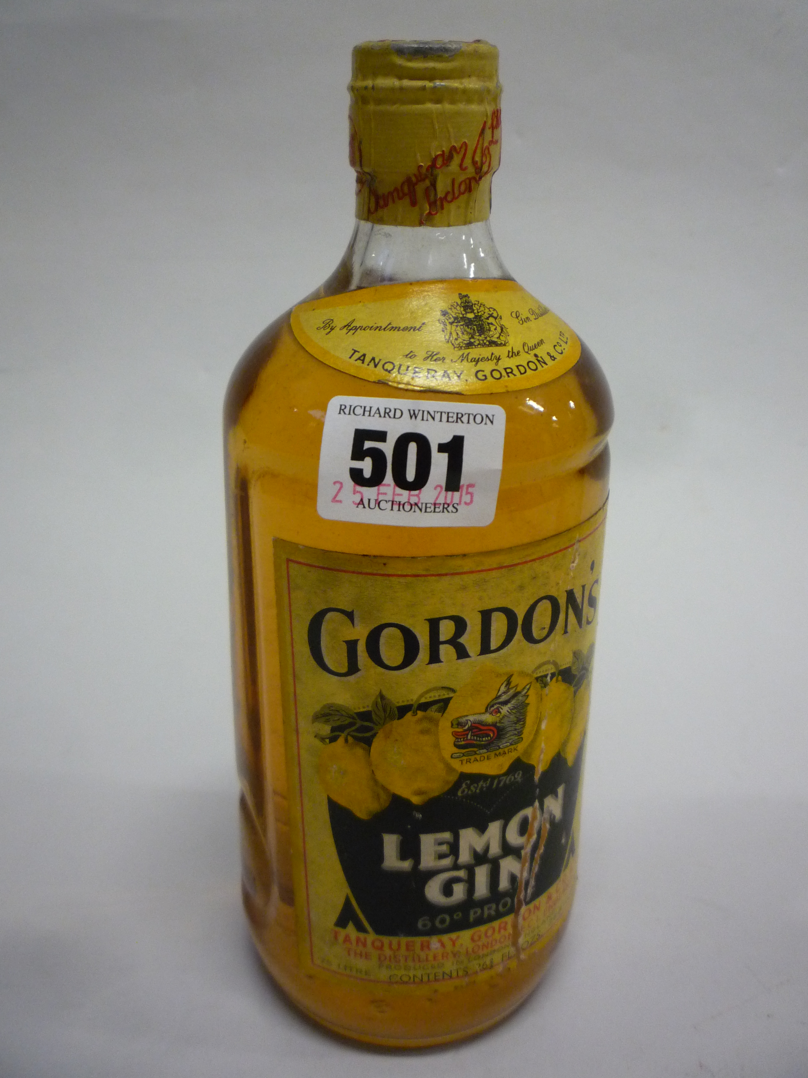 GORDON'S LEMON GIN, by Tanqueray, Gordon & Co, 60 proof, 26.6 fluid oz